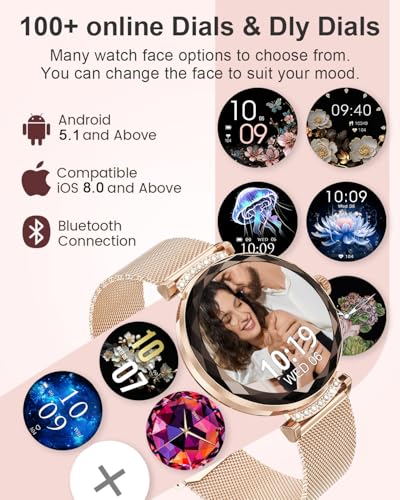 Image of Smart Watch for Women,1.19 inch AMOLED HD Touchscreen Fitness Tracker, Make /Answer Calls, Heart Rate SpO2 Monitor, IP68 Waterproof, Sleep & Activity Tracking Smartwatch for Android iPhone Rosegold