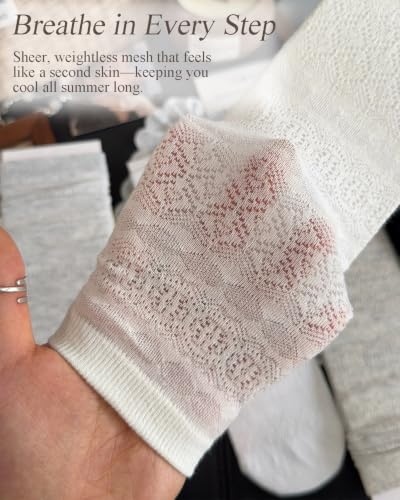 Ginmewrae Womens Lace Socks, Ruffle Crew Socks 5 Pairs Cute Breathable Cotton Casual Frilly Ultra Thin Ankle Socks for Summer - image 6