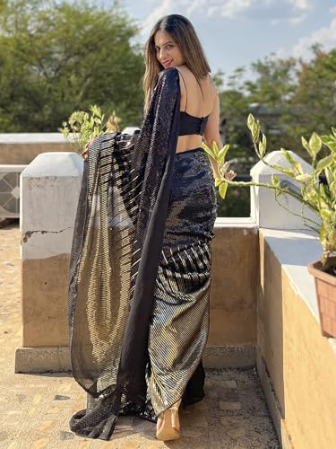 Image of AKHILAM Women's Georgette Embellished Saree With Unstitched Blouse Piece(BITTI555 JR Parent)