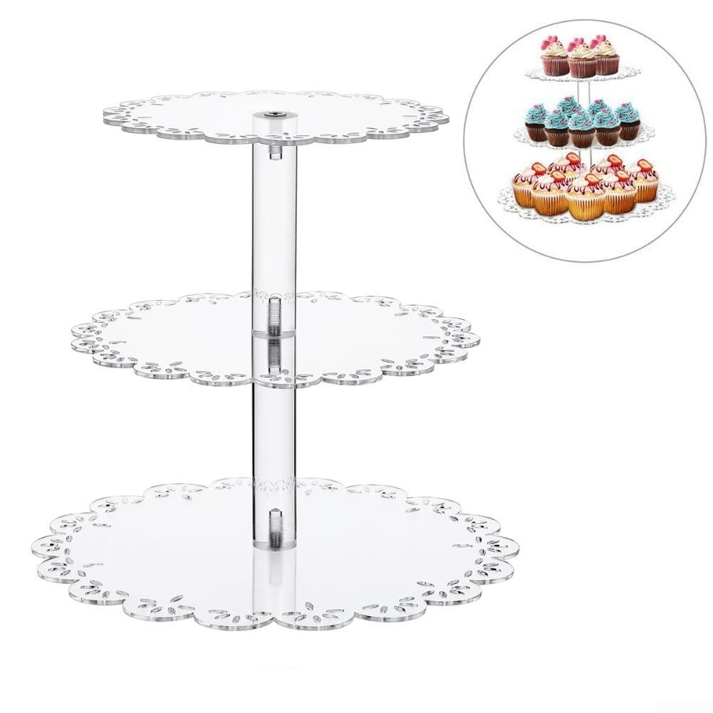Soporte para tartas de 4 niveles de acrílico con borde de encaje, para bodas y fiestas, 37 x 33 cm (4)