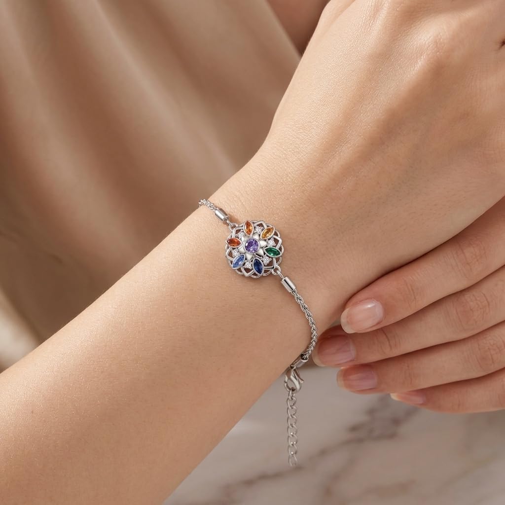 DAYLINLOVE 7 Chakra Armband 925 Sterling Silber Blume des Lebens/Lotus Abalone Muschel Armbänder Chakra Schmuck Geschenk für Damen Frauen Mädchen