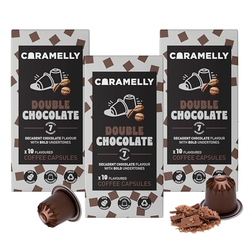 Image of Caramelly Double Chocolate Flavoured Nespresso Compatible Coffee Capsules, 30 Pods, Intensity - 7 | Medium Roast | Aluminium Coffee Pods | 100% Arabica
