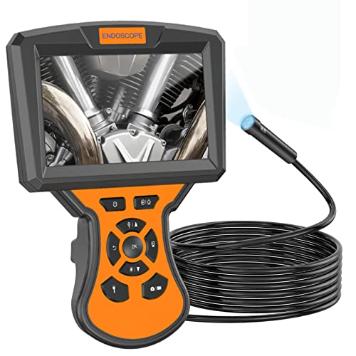 ShaoYR Dual Lens Snake Inspection Camera 5 inches Enoscope with Light 1080P Automotive Borescope with Waterproof 16.5ft Flexible Probe,7 LEDs,Flashlight, 32GB, Zoom for Home Wall Car