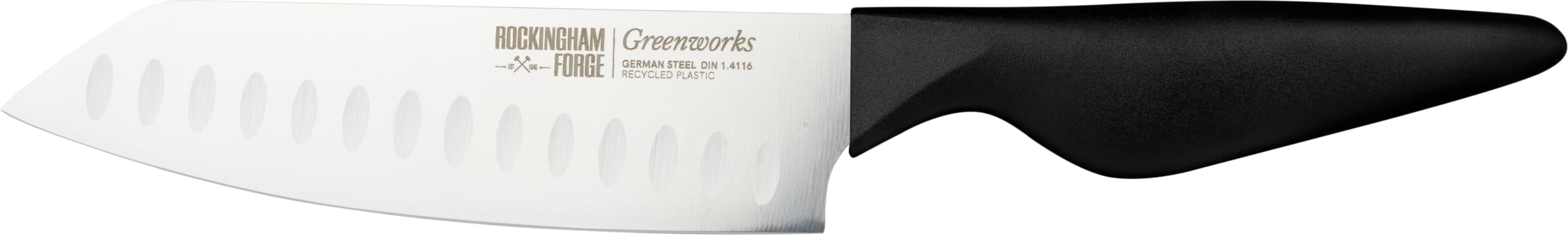 Rockingham Forge Greenworks Santoku Knife 16cm Blade, Black Recycled Plastic, German Stainless Steel, Dishwasher Safe
