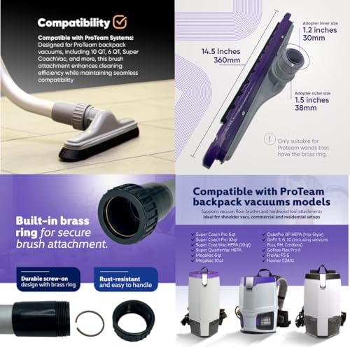 Image of Replacement Wand+Floor+Carpet Brush. Compatible with ProTeam vacuum backpack and Hoover vacuum cleaner C2401-Commercial cleaner tool set for backpack systems; fits Super Coach Pro and Shoulder Vac Pro