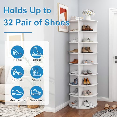 Image of Multi Layer Cylindrical Rotating Shoe Rack Tower,Free Standing 360 Spinning Storage Organizer,Can Store Approximately 30 Pairs of Shoes,Space-Saving Design (8-Tier)