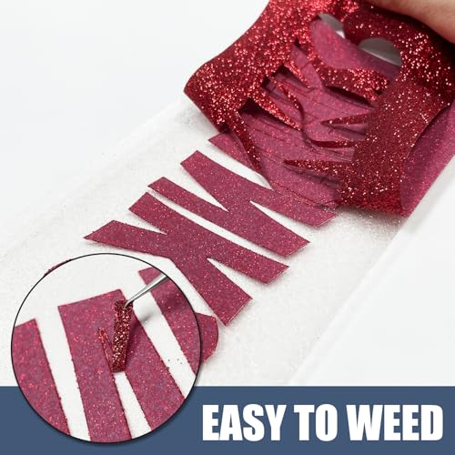 Image of Red Glitter Heat Transfer Vinyl 12 inch x 8 ft HTV for Shirts, Glitter HTV for All Cutter Machine - Easy to Cut & Weed for Heat Vinyl Design (Red)