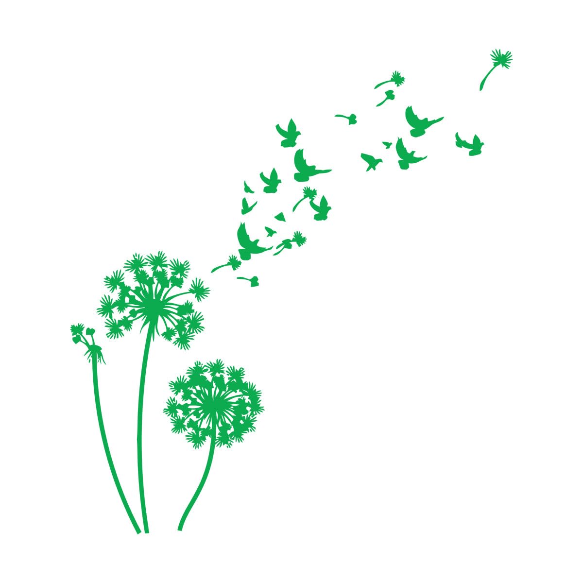 Vinyl Art Sticker Birds Dandelions Flower Garden Bedroom 54x60.3cm Multi Color Selection Large Green โ image 1