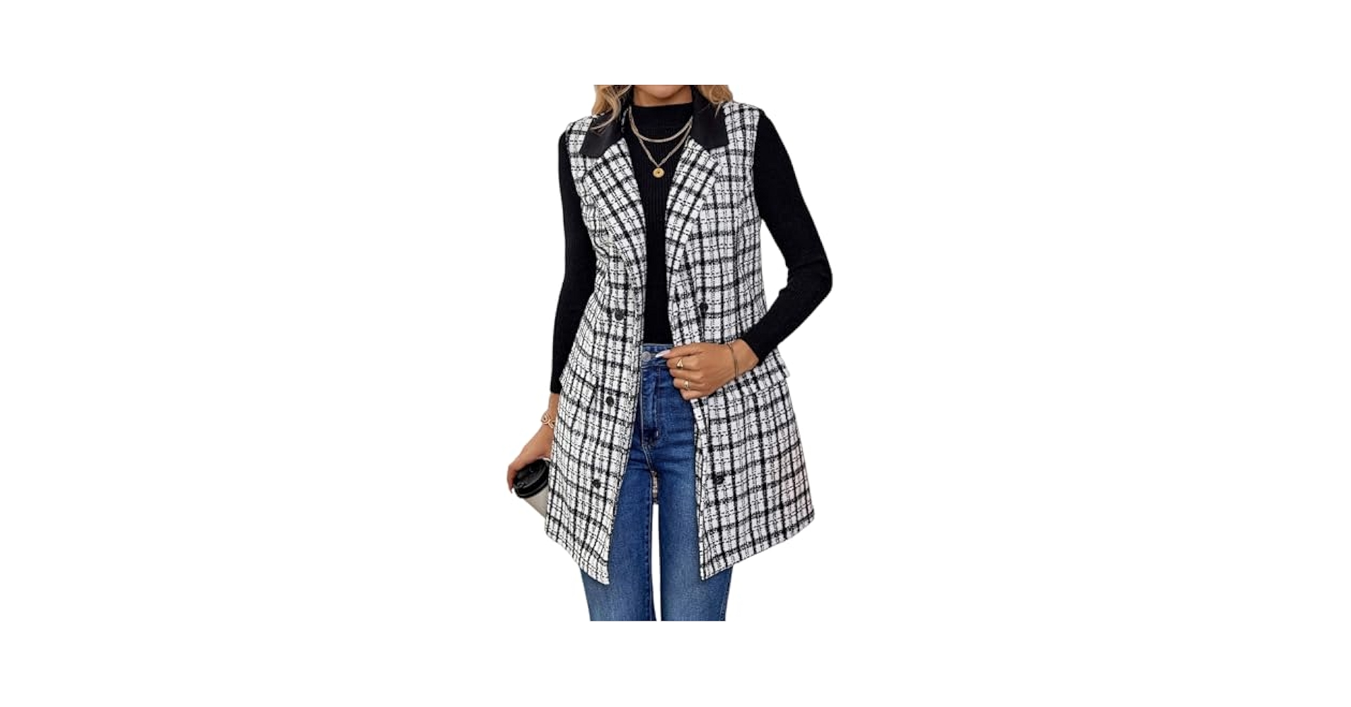 Amazon.com: IDEALSANXUN Long Tweed Plaid Vest Women 2025