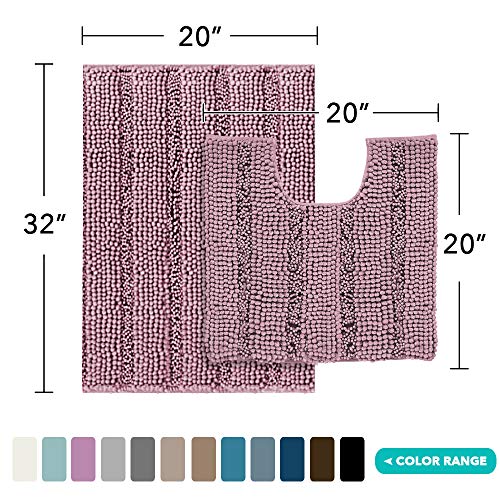 Image of 2 Piece Bathroom Rug Set with Toilet Mat, Soft Absorbent Chenille, Non-Slip