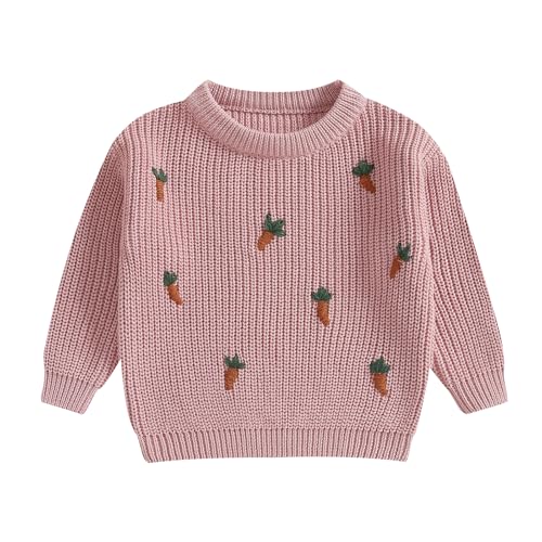 Gaono Toddler Baby Boy Girl Easter Sweater Carrot Bunny Long Sleeve Knit Pullover Sweater Infant Winter Warm Outfit (Rose Pink, 6-9 Months)