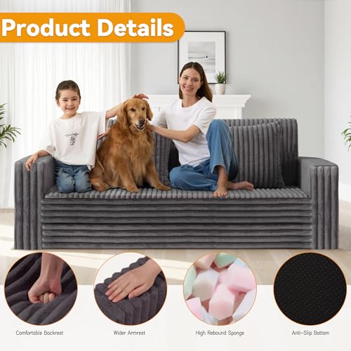Image of HABUTWAY 68 inch Loveseat Boneless Couch, 4-in-1 Convertible Sofa Bed, Plush Fur Folding Futon Sofa Bed Couches with 2 Pillows for Living Room, High-Density Foam Support, No Assembly Required, Grey