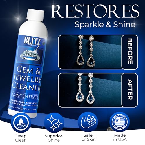 Blitz Gem & Jewelry Cleaner Liquid Concentrate for Gold, Silver, Platinum Jewelry Cleans Non-Porous, Precious & Semi-Precious Stones Non-Toxic, Non-Abrasive, Planet Friendly Made in USA 8oz (2 Pack)3