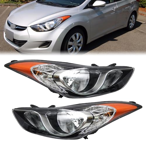 Headlight Headlamps Assembly Compatible with 2011-2013 Hyundai Elantra US Built 92101-3Y000 92102-3Y000 Direct Replacement (Chrome Housing)