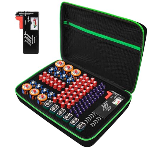 stukcaze Battery Organizer Storage Case with Tester for AA AAA C D 9V Battery Holder 7 Batteries...