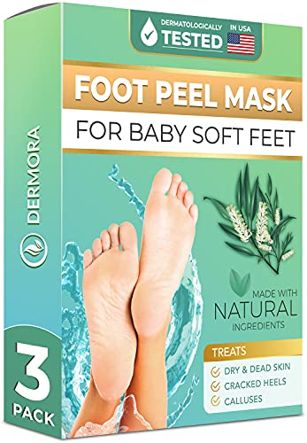 Foot Peel Mask - For Cracked Heels, Dead Skin & Calluses - Makes Your Feet Baby Soft - Removes & Repairs Rough Heels, Dry Toe Skin - Exfoliating Peeling Natural Treatment (3 Pack, Women's 5-11)