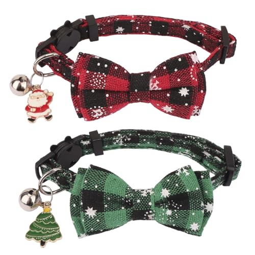 Collar de Gato Navideño, 2 PCS Pajarita Perro Navidad, Collares de Navidad para Mascotas, Collares Navideños para Gatos a Cuadros, Regalos de Navidads para Perros y Gatos (C)