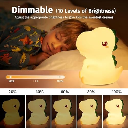 Image of One94Store Rechargeable Silicone Dinosaur Night Light | Cute LED Kids Night Lamp for Bedroom & Nursery | Soft Warm Glow, Touch Control | USB Rechargeable Table Night Light