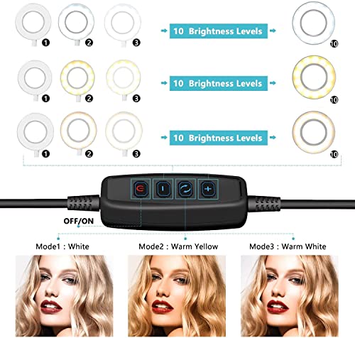 LED-Ringlicht 10" mit Stativ und Handyhalterung für Live-Streaming und YouTube-Video, dimmbares Tisch-Make-up-Ringlicht für Fotografie, Aufnahmen mit 3 Lichtmodi und 10 Helligkeitsstufen – Bild 3