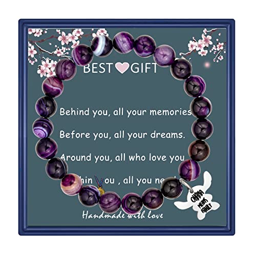 Ohana Means Family Bracelet Natural Stone Beaded Amethyst Bracelets for Womens Inspirational Jewelry Stitch Stuff Gifts for Lover Daughter Mom Niece