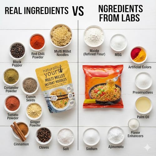 Image of Naturally Yours Multi Millet Instant Noodles 175g | Kodo & Little Millet + Whole Wheat | 21g Protein | High Fiber | No Maida | Non-Fried | No Onion No Garlic Jain-Friendly | Tastemaker | Pack of 1