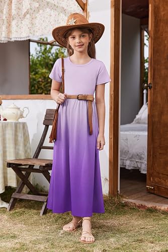 Image of Arshiner Girls Maxi Dress Long /Short Sleeve Casual Holiday Dress with Pockets for 5-13 Years