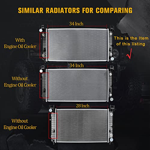 Image of DWVO 34'' Core Radiator Compatible Compatible with Chevy Silverado Suburban GMC Yukon Sierra Tahoe Escalade Hummer H2 4.3L 4.8L 5.3L 6.0L 6.2L V8 DWRD1001