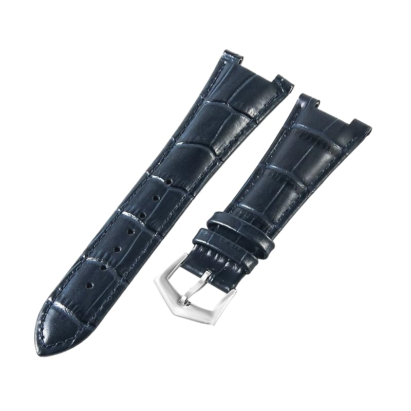 ROUHO 25mm Correa de Reloj Piel Genuina Pulsera Muesca Recambio Hombre Mujer para Patek Philippe Nautilus 5711 5712G-Azul + Plata Hebilla
