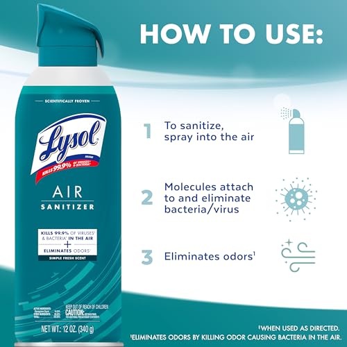 Lysol Air Sanitizer Spray with Odor Eliminator for Home & Office, Sanitizing Spray, Air Freshener Alternative, Simple Fresh Scent, 10 oz (Pack of 3) image 6
