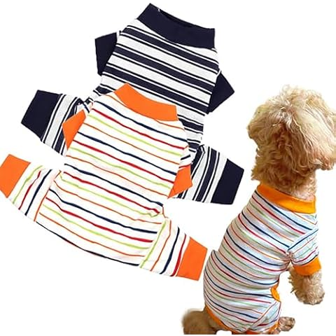 IMDOUBLEDOU Pack of 2 Dog Pajamas for Small Dogs Pjs Clothes Cute Apparel Bodysuits Dog Pjs for Girl and Boy Puppy Onesies Outfits (M, Thick Stripe + Thin Stripe) Cover