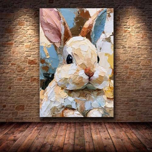 Peinture texturée à l'huile de lapin, art mural sur toile premium