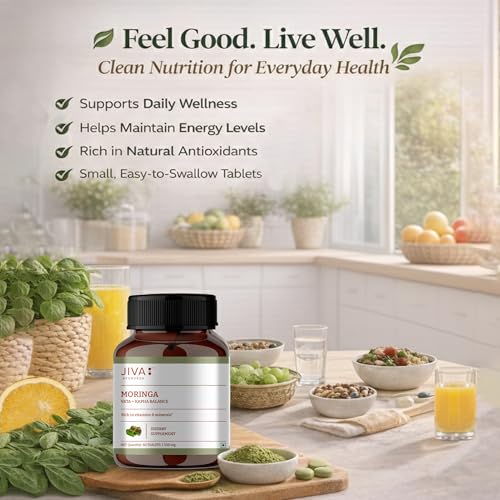Image of Jiva Moringa Tablets | Boosts Immunity, Energy & Digestion | Supports Heart Health, Skin & Hair | 100% Ayurvedic & Organic - 60 Tablets (Pack Of 1)