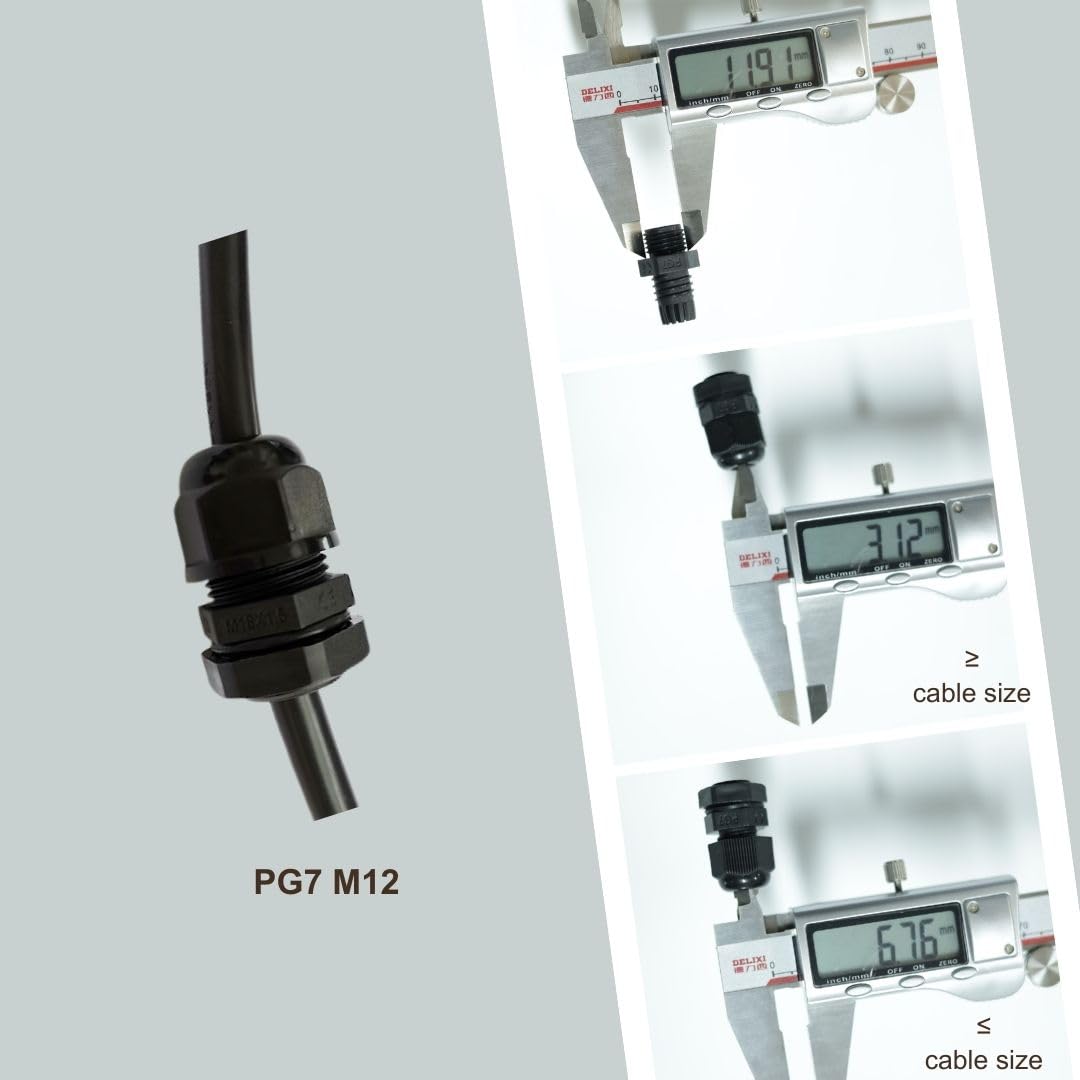 100 connettori per pressacavi PG7 impermeabili in plastica nera regolabile IP68 M12 con dado di bloccaggio per filo da 3,5-6 mm