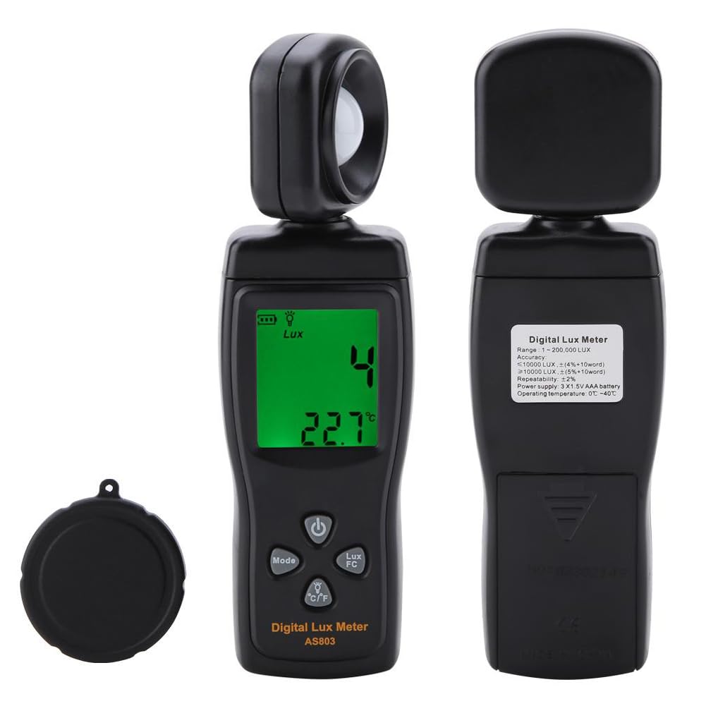 Fyearfly Luxmetro Digitale, 1-200.000 Lux As803 Tester di Illuminazione Misuratore di Luminosità Ad Altissima Portata, Esposimetro in Tempo Reale, Si Adatta alla Luce Naturale E Ai Fari delle Auto