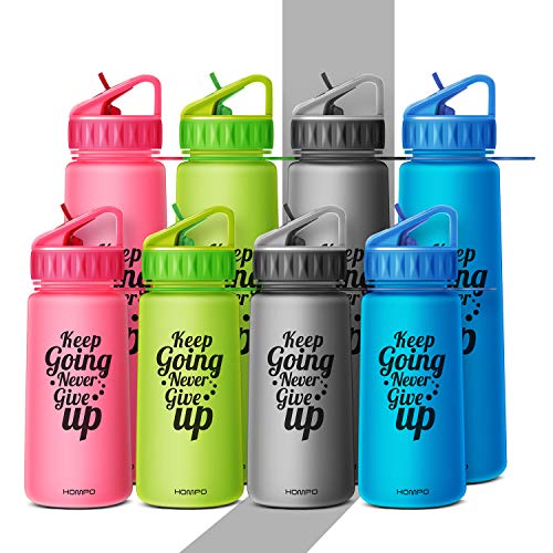 HOMPO Botella de Agua Deportiva,Motivación Botella Con Paja Y Marcas De Tiempo, sin BPA & a Prueba de Fugas,eco friendly,tritan,para niños, viaje, deporte, bicicleta, gym, oficina(Negro, 500ml / 17oz)