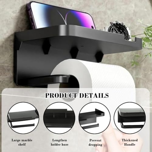 Image of HASTHIP Toilet Paper Roll Holder with Mobile Stand - Plastic Self Adhesive Tissue Holder for Bathroom Toilet Papers Stand Bathroom Accessories(ABS, Black, Square, 18x10x8cm)
