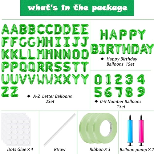 Image of Happy Birthday Balloon Banner Custom Phrase Balloons letter 16 inch Personalized Alphabet Letters Foil Mylar Balloons (Green)