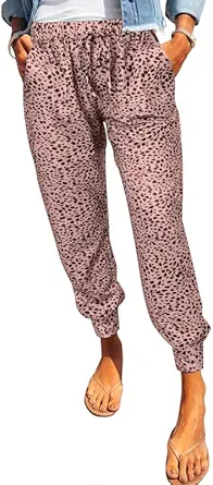 Dokotoo Womens 2024 Soft Casual Drawstring Tie Elastic Waist Loose Jogger Pants with Pockets