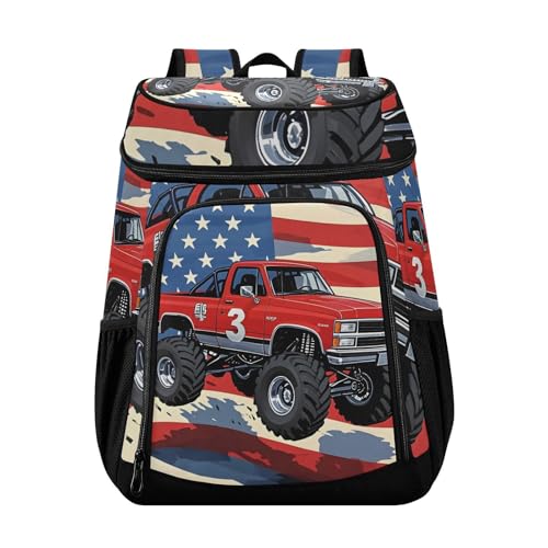 American Flag Car Racing Cooler Backpack Cooler Insulated Leak Proof Lunch Backpack 36 Cans Waterproof Soft for Men Women Picnic Hiking Camping Beach