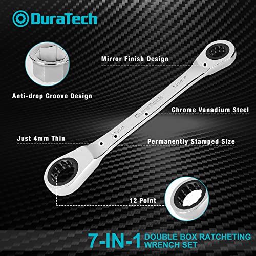 Duratech Ratcheting Wrench Set, 7-In-1 Metric Double Box End Wrench Set With 72 Tooth Gear, Cr-V Steel Wrench With Tool Organizer, 8-19Mm #TOP4