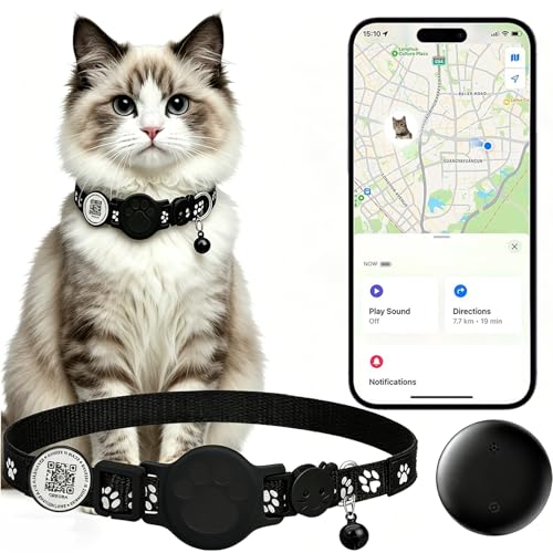 Cat Tracker with QR Code GPS Collar for Cats Electronic Pet Locator Waterproof Compatible with Apple...