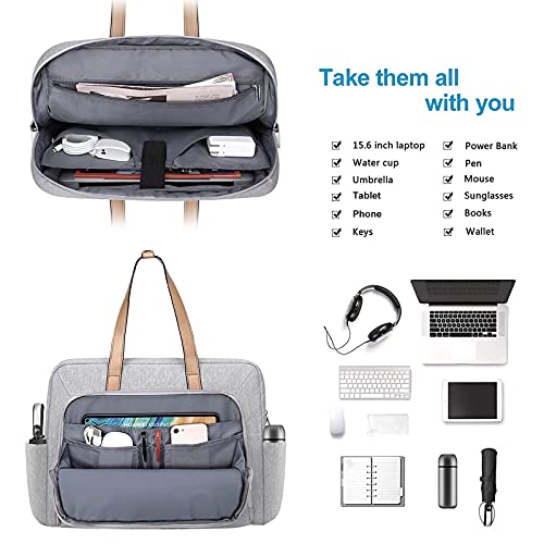 MOSISO Laptop Tote Bag Compatible with MacBook Air 15 inch M3 M2/Pro 16 M4 M3 M2 M1,15-15.6 inch Notebook, Polyester Trapezoid Travel Office Work Briefcase with Front Pocket&PU Handle, Gray2