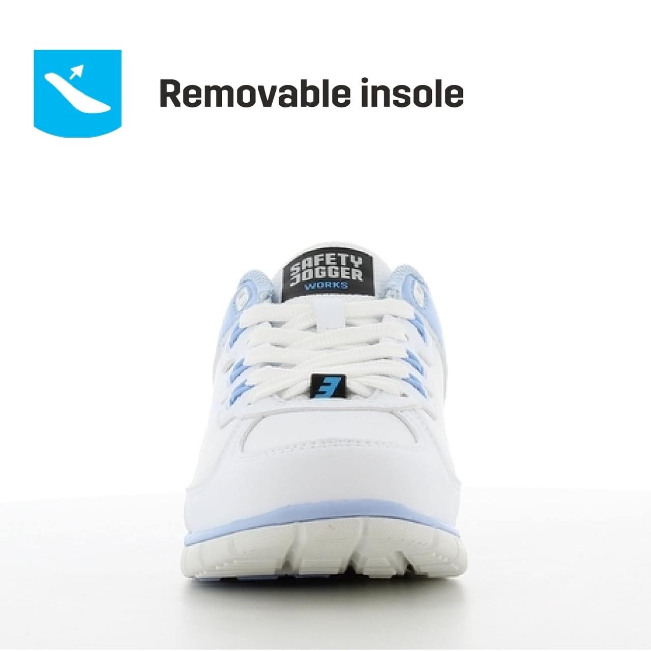 Oxypas Oxysport 'Sunny' Slip-resistant, Antistatic Leather Nursing Trainers, White/Blue (Light Blue), 7 UK (41 EU)
