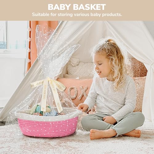 Image of CHICVITA Gift Basket Empty with Bags & Ribbon for Baby Shower, Pink