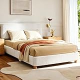 BERRY NEST Full Size Cloud Bed Frame, Upholstered Boucle Bed Frame with Adjustable Headboard, Solid Wood Legs, Rounded Corners Design & Easy Assembly – Modern Platform Bed,Cream