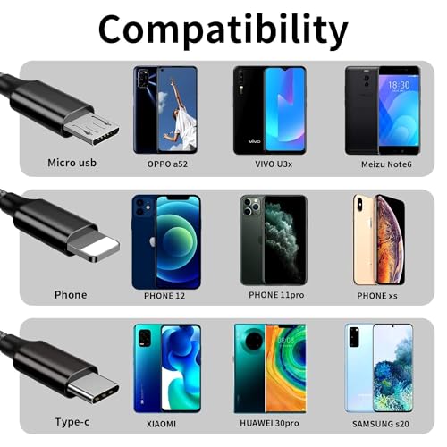 Image of The Black Store Original Nylon Braided Multifunction Fast Charging Cable for Android, iOS and Type C Devices, 3 in 1 Charging Cable, 3A (Multicolor), 1M