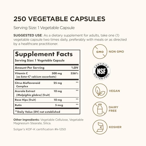 Solgar Ester-C Plus 500 mg Vitamin C (Ascorbate Complex), 250 Servings - image 2