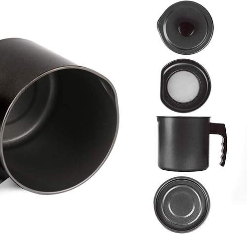 Miniatura 9 de Cambom Bacon Grease Container with Fine Mesh Strainer, 1.3 L almost 6 Full Cups Iron Cooking Oil Can with Removable a Coaster Tray for Kitchen Fat