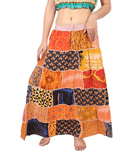Wevez Pack of 3 Hippie Tiered Maxi Long Vintage Patch Skirts