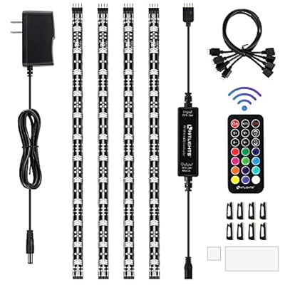 HitLights LED Strip Lights, 4 Pre-Cut Waterproof RGB Small LED Light Strip Kit Dimmable Color Changing SMD 5050 LED Tape Light with RF Remote, UL-Listed Power Supply and Connectors for TV Bedroom Home